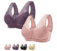Nature - Brasier de algodón con cremallera frontal y botones frontales, cómodo brasier de talla grande para todas las mujeres de mediana edad y ancianas, Morado y rosa, XXL