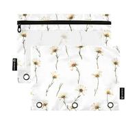 Nature Daisy - Estuche para lápices de 3 anillos con cremallera, juego de 2 bolsas de plástico para maquillaje, accesorios de papelería