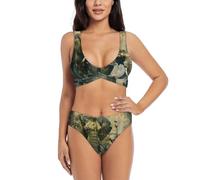 Nature Elephants - Traje de baño de dos piezas para mujer, con parte delantera torcida, cintura alta, traje de baño acolchado, Negro -, XL