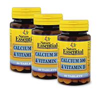 Nature Essential - Calcio 500 y Vitamina D Pack de 3 Unidades - 50 Cápsulas - El Calcio Favorece la Salud de los Huesos - Ayuda a la Función Cognitiva