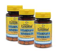 Nature Essential | Vitaminas y Minerales | 60 Comprimidos con Fibra, Hierro, Yodo, Vitaminas A, C, D, E, B-1, B-2, B-3, B-5, B-6, B-9 y B-12. (Pack 3 unidades)