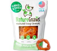 Nature Gnaws Anillos de tendón de pavo para perros (8 onzas) - Delicioso aperitivo de recompensa sin granos para razas pequeñas, medianas y grandes - Golosinas naturales de primera calidad para perros
