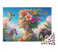 Nature Goddess 1000 Piezas Jigsaw Puzzle Papel Reciclado Elephant Zebra Puzzles for Boy & Girl Ages 6 Years Up Tiempo de Juego Familiar Props Great Regalo Idea Home 70x50cm/1000pcs