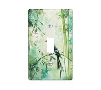 Nature-Inspired - Cubierta para interruptor de luz, diseño de bambú verde suave y pájaro para decoración del hogar, placas de pared termoplásticas, tamaño estándar, palanca única