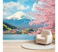 Nature Japan - Papel pintado fotográfico para sala de estar, mural de pared, monte Fuji, flores japonesas, lago, papel tapiz fotográfico para dormitorio, pared y restaurante, fondo artístico grande no