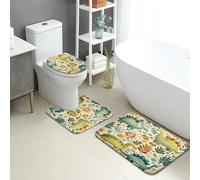 Nature - Juego de 3 alfombrillas de baño de franela de secado rápido con diseño de hojas florales coloridas, absorbentes, antideslizantes, en forma de U, lavables, decoración de primavera
