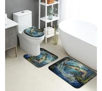 Nature - Juego de 3 alfombrillas de baño, diseño de peces de río, absorbentes, antideslizantes, en forma de U, lavables, para exteriores, vida silvestre, de franela de secado rápido