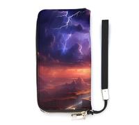 Nature Landscape - Cartera delgada para mujer, diseño de tormenta de trueno, color morado, bolso de mano, bolso de mano