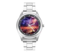 Nature Landscape Purple Thunder Storm - Reloj casual para hombre con correa de acero inoxidable de aleación de cuarzo