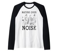 Nature Over Noise Hiking Wildflower Adventure Butterfly Camiseta Manga Raglan