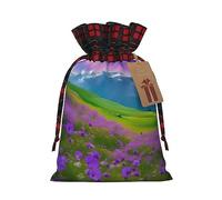 Nature Purple Flowers Meadow Mountain Scenic 1 bolsa de Navidad con cordón de 4.7 x 6.9 pulgadas, bolsa robusta para regalos y artículos esenciales de uso diario