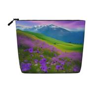 Nature Purple Flowers Meadow Mountain Scenic Print - Bolsa de maquillaje de cáñamo falso de una sola capa con cremallera, accesorios para mujer, color negro, talla única, Negro, One Size