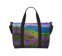 Nature Purple Flowers Meadow Mountain Scenic Print - Bolsa deportiva versátil para gimnasio, acompañante para tus viajes y rutinas de fitness, color negro, talla única, Black, Talla única