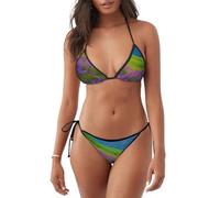 Nature Purple Flowers Meadow Mountain Scenic Print Cómodo Traje de baño de dos piezas para mujer, ropa de playa, verano, actividades acuáticas al aire libre, Negro, M
