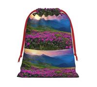 Nature Purple Flowers Meadow Mountain Scenic Printing Drawstring Gift Bag with Red Ribbon Soft Stylish For Christmas Halloween Fits Card Candy
