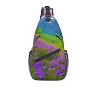Nature Purple Flowers Meadow Mountain ScenicPrint - Mochila cruzada para hombre y mujer, diseño de flores, color morado