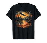 Nature Reflection USA Flag Forest Trees Outdoor Wildlife Camiseta gráfica económica, Hombre, Negro, S