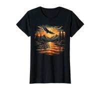 Nature Reflection USA Flag Forest Trees Outdoor Wildlife Camiseta gráfica económica, Mujer, Negro, M