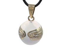Nature Reflections Angel Wings - Collar unisex con llamador de ángeles en color blanco con alas estilizadas aztecas, joyería de bola de armonía, Esmalte, No es una piedra preciosa