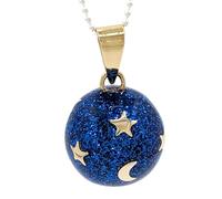 Nature Reflections Collar con diseño de estrellas y luna creciente, llamador de ángeles, bola de armonía, azul con purpurina
