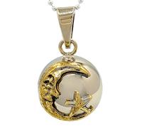 Nature Reflections Collar de bola de armonía con cara en la luna creciente con cara de luna de latón y estrella en cadena de bolas de plata de 24 pulgadas