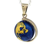 Nature Reflections Collar de campana de bola de armonía con globo terráqueo con continentes de latón en eje giratorio y cadena Rolo de 28 pulgadas, regalo hecho a mano