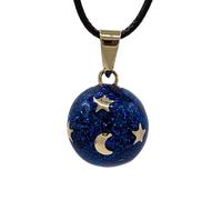 Nature Reflections Collar de campanilla de ángel, estrellas y luna, con purpurina azul, cielo crepúsculo, llamador de ángeles, armonía, collar de campanilla