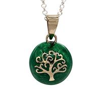 Nature Reflections Collar verde con campanilla de árbol de la vida, llamador de ángeles, bola de armonía, campana de hada, orbe hecho a mano