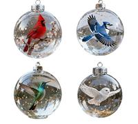 Nature’s Birds Crystal Glass Ornanent Set, Cardinal Bird Glasss Christmas Tree Ornaments, Memorial Keepsake Glass Ball Decorations, for Room Decor, Clear Plastic Christmas Balls (4PCS)