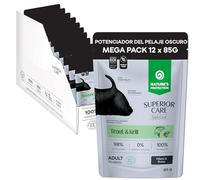 Nature’s Protection Superior Care Comida Húmeda Completa para Perros de Pelaje Oscuro en Bolsitas, Hipoalergénica con Trucha y Krill, Complejo DCE, 12 x 85 g