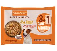Nature’s Variety Pack Bocaditos en Salsa Pollo y Salmón para Perros Mini Adultos 4 x 100 gr