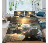 Nature Serene Scene Funda Edredon Microfibra Juego de Ropa de Cama de 3 Piezas Impresión 3D Cierre de Naturaleza Serene Escena Funda de Edredón Funda de Almohada a Juego for Adultos （140x200cm）