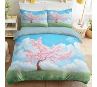 Nature Spring - Juego de funda de edredón tamaño King, color azul claro, reversible, 4 piezas, con sábana bajera y funda de almohada, microfibra suave y fácil de limpiar, color azul claro