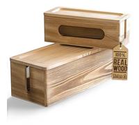 Nature Supplies 2 Cajas para Organizar Cables Hecha en Madera de Pino - 1 Caja Organizadora Mediana para Escritorio, 1 Organizador Grande para Piso (Marron Oscuro)