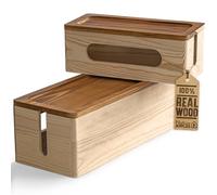 Nature Supplies 2 Cajas para Organizar Cables Hecha en Madera de Pino - 1 Caja Organizadora Mediana para Escritorio, 1 Organizador Grande para Piso
