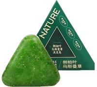 Nature Triangle - Barra de champú natural, hoja de ciprés natural, champú sólido para el cuidado del cabello, jabón verde para mujeres y hombres