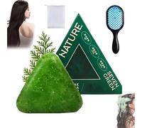 Nature Triangle Shampoo Bar, Nature Seven Green Soap Shampoo, 120g Glutinous Rice Water Solid Shampoos Bar, Natural Plant-Based, Calming & Strengthens Hair for Women and Mens (1pc)