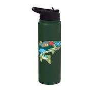 Nature Trout Illustration Vintage Fly Fishing Retro Graphic Stainless Steel Insulated Water Bottle