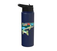 Nature Trout Illustration Vintage Fly Fishing Retro Graphic Stainless Steel Insulated Water Bottle