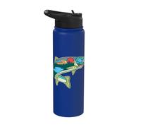 Nature Trout Illustration Vintage Fly Fishing Retro Graphic Stainless Steel Insulated Water Bottle