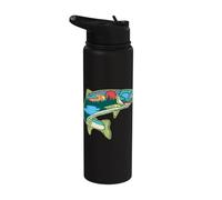 Nature Trout Illustration Vintage Fly Fishing Retro Graphic Stainless Steel Insulated Water Bottle