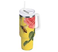 Nature - Vaso aislado al vacío con popote resistente a las fugas, reutilizable, con aislamiento reutilizable, con tapa, para escuela, deportes, guardería, campamento y más