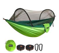 NATUREFUN Hamaca de Viaje Ultraligera con mosquitero para Acampar 300kg de Capacidad de Carga,Transpirable,paracaídas de Secado rápido de Nylon 2 mosquetones de Primera Calidad,2 Eslingas de Nylon