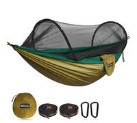 NATUREFUN Hamaca de Viaje Ultraligera con mosquitero para Acampar 300kg de Capacidad de Carga,Transpirable,paracaídas de Secado rápido de Nylon 2 mosquetones de Primera Calidad,2 Eslingas de Nylon