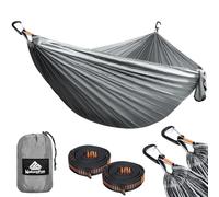NATUREFUN Hamaca Ultraligera para Camping (300x200 cm) | 300 kg de Capacidad de Carga,Estilo Paracaídas de Nylon, Transpirable y de Secado Rápido | 2 Mosquetones Premium, 2 Eslingas de Nylon Incluidas