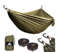 NATUREFUN Hamaca Ultraligera para Camping (300x200 cm) | 300 kg de Capacidad de Carga,Estilo Paracaídas de Nylon, Transpirable y de Secado Rápido | 2 Mosquetones Premium, 2 Eslingas de Nylon Incluidas
