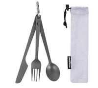 Naturehike Cubiertos de camping, Juego de Cubiertos de Titanio, 3 Piezas, Cuchillo de Cuchara de Titanio, con Mosquetón y Bolsa de Almacenamiento, Ideal para Camping al Aire Libre y Viajes