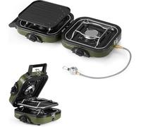 Naturehike Hornillo de gas de camping de 2 quemadores plegable, con placa de parrilla y encendido piezoeléctrico, compatible con isobutano