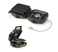 Naturehike Hornillo de gas plegable, 2 fuegos, con bolsa de transporte, sartén 2 en 1, estufa de camping para exteriores, pícnic, barbacoa