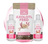 NatureHolic Axolotl - Set completo de cuidado para Axolotl con alimentación y cuidado del agua, forro suave, protección natural de la mucosa y acondicionador de agua, para una postura saludable en el